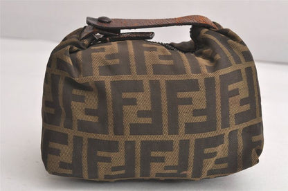 Fendi Zucca Pattern Vintage Handbag Pouch Purse Nylon Leather Brown 4501n