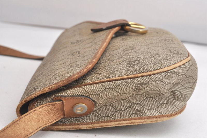 Christian DIOR Honeycomb Pattern Shoulder Cross Bag Pvc Leather Beige 4505n