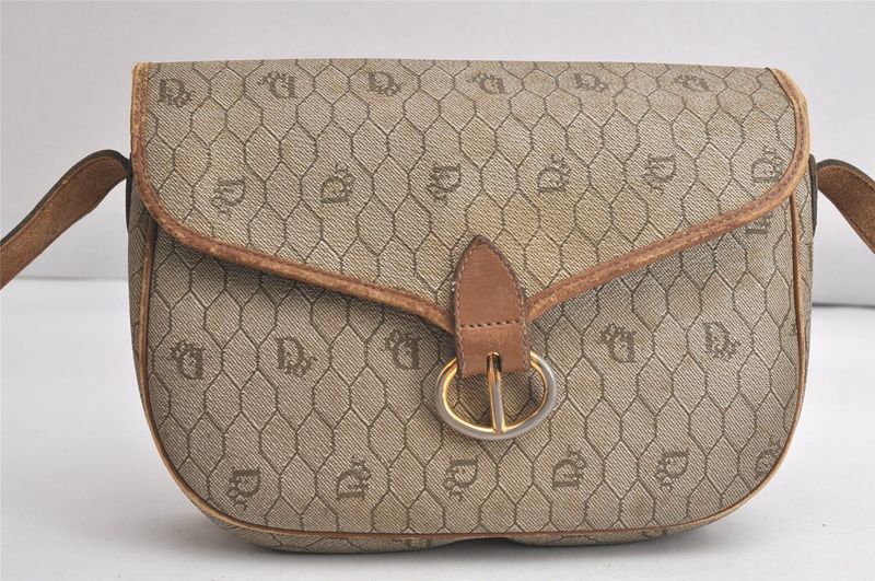 Christian DIOR Honeycomb Pattern Shoulder Cross Bag Pvc Leather Beige 4505n