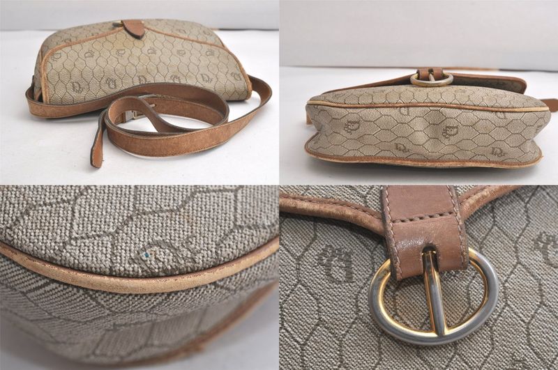 Christian DIOR Honeycomb Pattern Shoulder Cross Bag Pvc Leather Beige 4505n