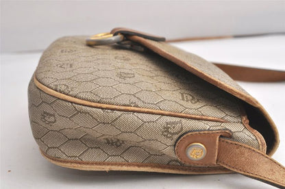 Christian DIOR Honeycomb Pattern Shoulder Cross Bag Pvc Leather Beige 4505n