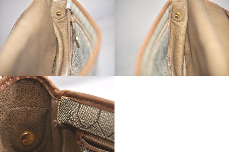 Christian DIOR Honeycomb Pattern Shoulder Cross Bag Pvc Leather Beige 4505n