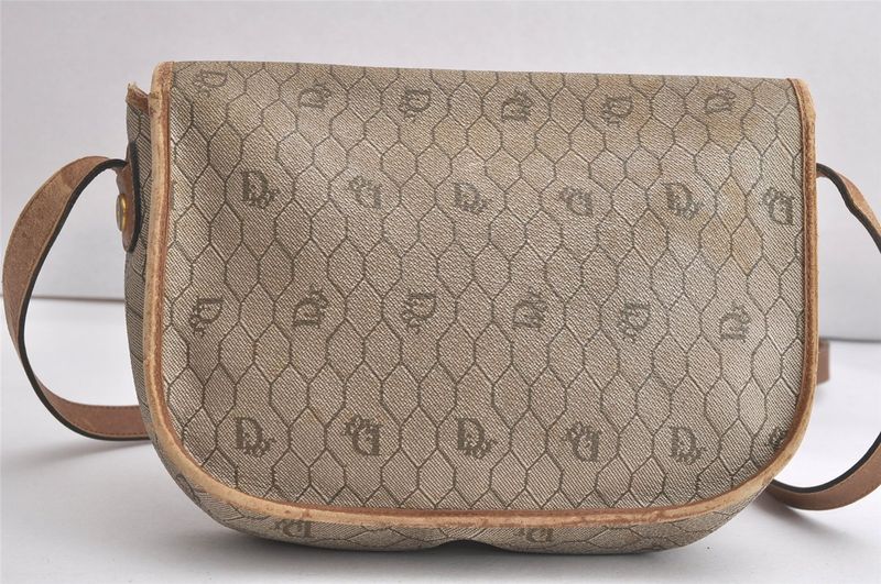 Christian DIOR Honeycomb Pattern Shoulder Cross Bag Pvc Leather Beige 4505n