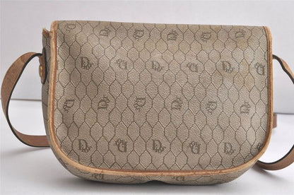 Christian DIOR Honeycomb Pattern Shoulder Cross Bag Pvc Leather Beige 4505n