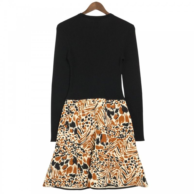 Louis Vuitton Dress Women's Animal Pattern Front Zip Knit Dress Long Sleeve