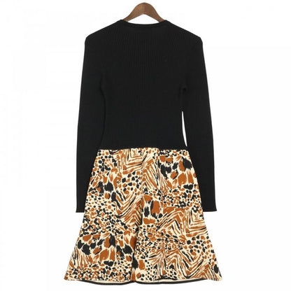 Louis Vuitton Dress Women's Animal Pattern Front Zip Knit Dress Long Sleeve