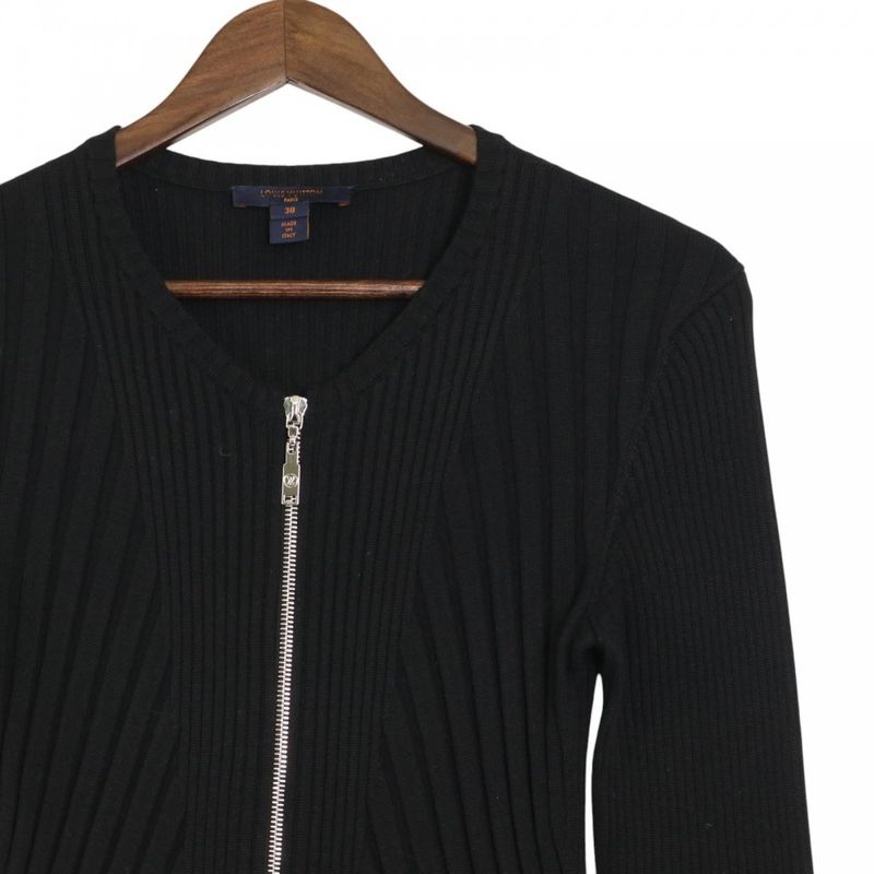 Louis Vuitton Dress Women's Animal Pattern Front Zip Knit Dress Long Sleeve