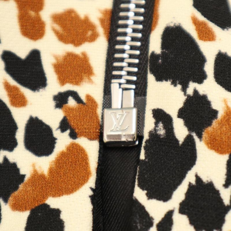 Louis Vuitton Dress Women's Animal Pattern Front Zip Knit Dress Long Sleeve