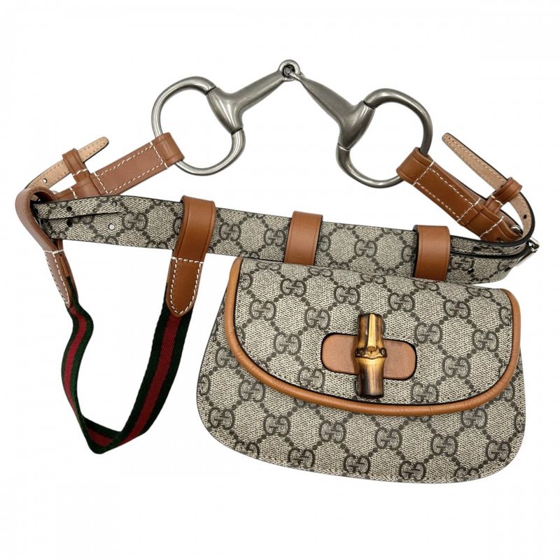 Gucci Waist Bag Men's Bamboo Body Bag Waist Pouch Bag Gucci 681137 GG Supreme