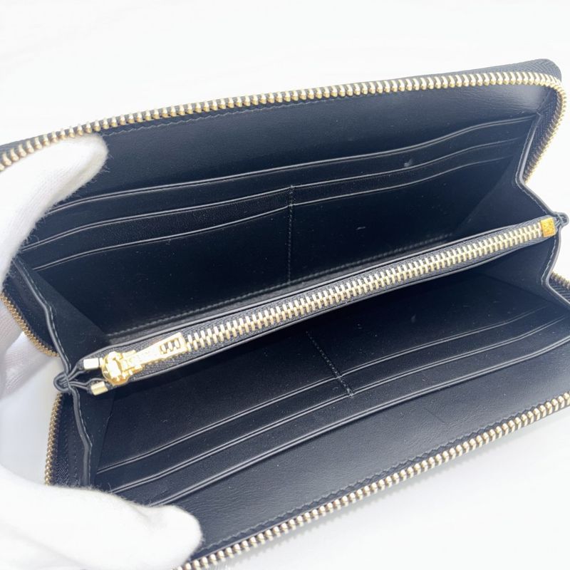 Loewe Long Wallet Women's Anagram Long Wallet Round Zipper Loewe Leather Black