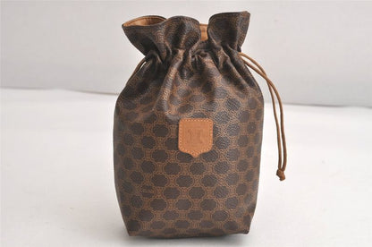 Celine Macadam Blazon Pattern Drawstring Shape Pouch Pvc Leather Brown 4531n