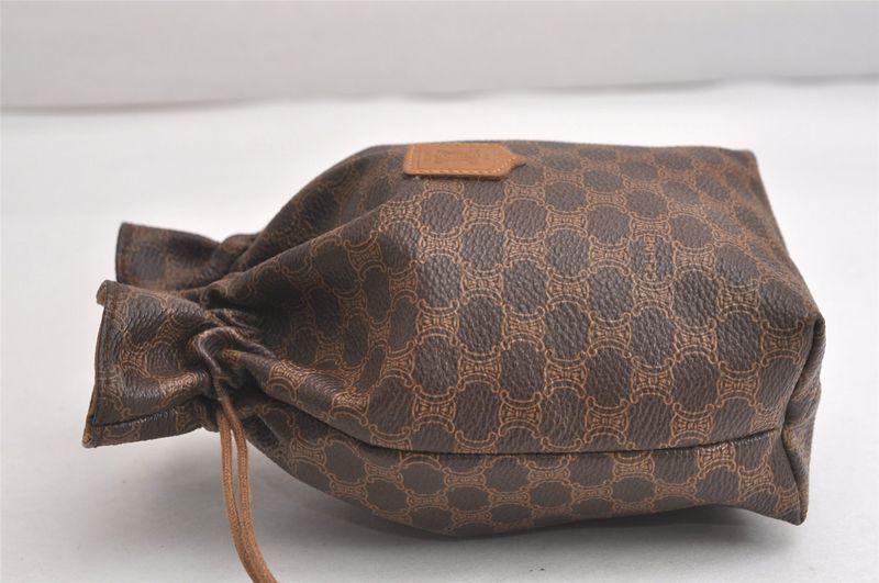 Celine Macadam Blazon Pattern Drawstring Shape Pouch Pvc Leather Brown 4531n