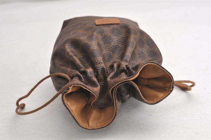 Celine Macadam Blazon Pattern Drawstring Shape Pouch Pvc Leather Brown 4531n