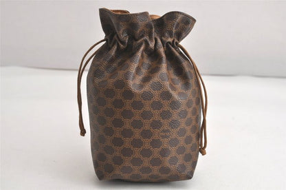 Celine Macadam Blazon Pattern Drawstring Shape Pouch Pvc Leather Brown 4531n