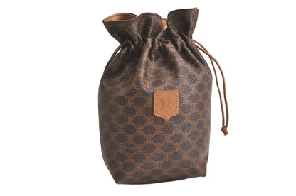 Celine Macadam Blazon Pattern Drawstring Shape Pouch Pvc Leather Brown 4531n