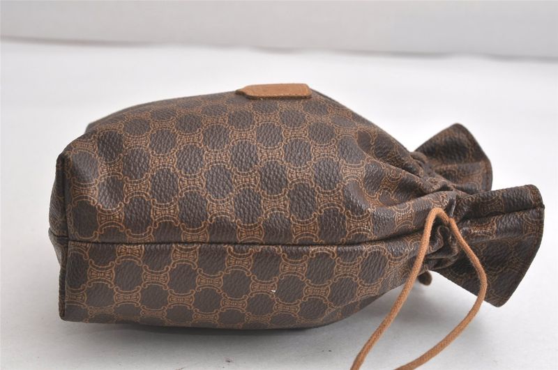 Celine Macadam Blazon Pattern Drawstring Shape Pouch Pvc Leather Brown 4531n