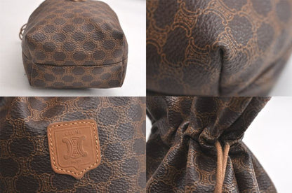 Celine Macadam Blazon Pattern Drawstring Shape Pouch Pvc Leather Brown 4531n