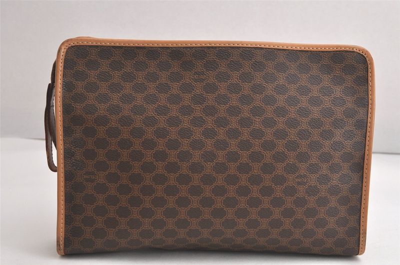 Celine Vintage Macadam Blazon Clutch Handbag Pvc Leather Brown 4532n