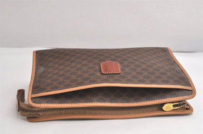 Celine Vintage Macadam Blazon Clutch Handbag Pvc Leather Brown 4532n
