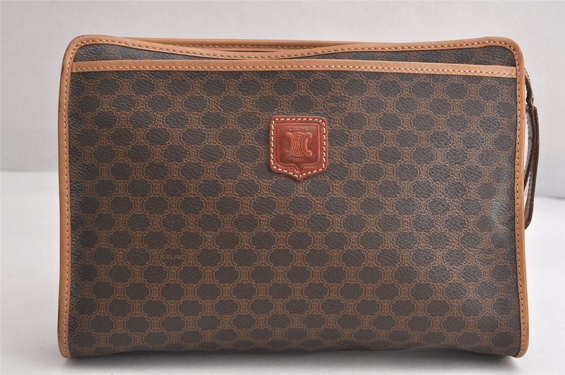 Celine Vintage Macadam Blazon Clutch Handbag Pvc Leather Brown 4532n