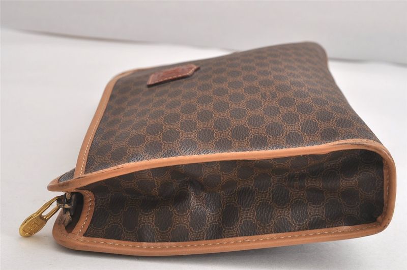 Celine Vintage Macadam Blazon Clutch Handbag Pvc Leather Brown 4532n