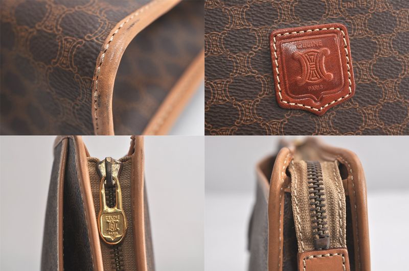 Celine Vintage Macadam Blazon Clutch Handbag Pvc Leather Brown 4532n