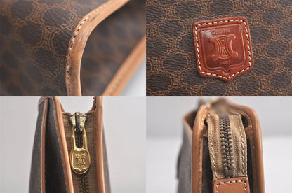 Celine Vintage Macadam Blazon Clutch Handbag Pvc Leather Brown 4532n
