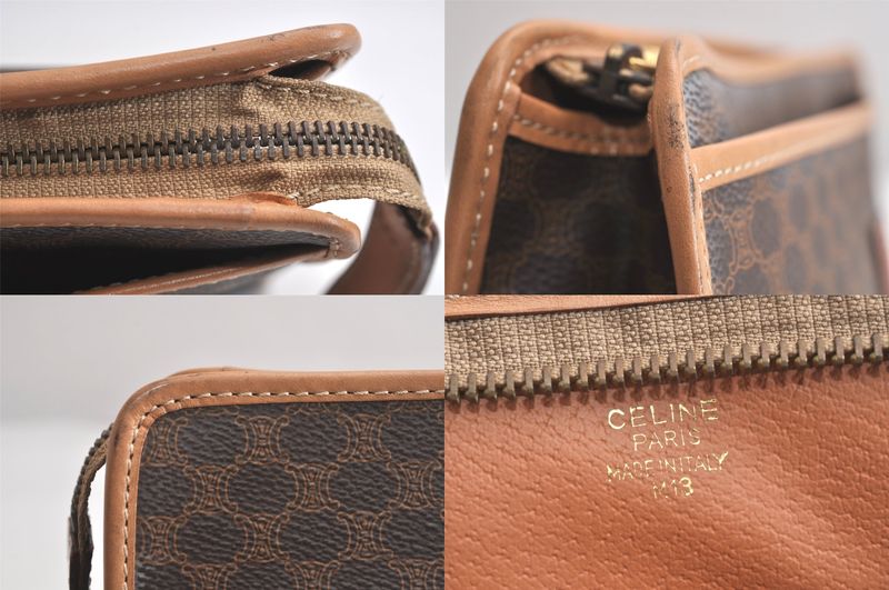 Celine Vintage Macadam Blazon Clutch Handbag Pvc Leather Brown 4532n