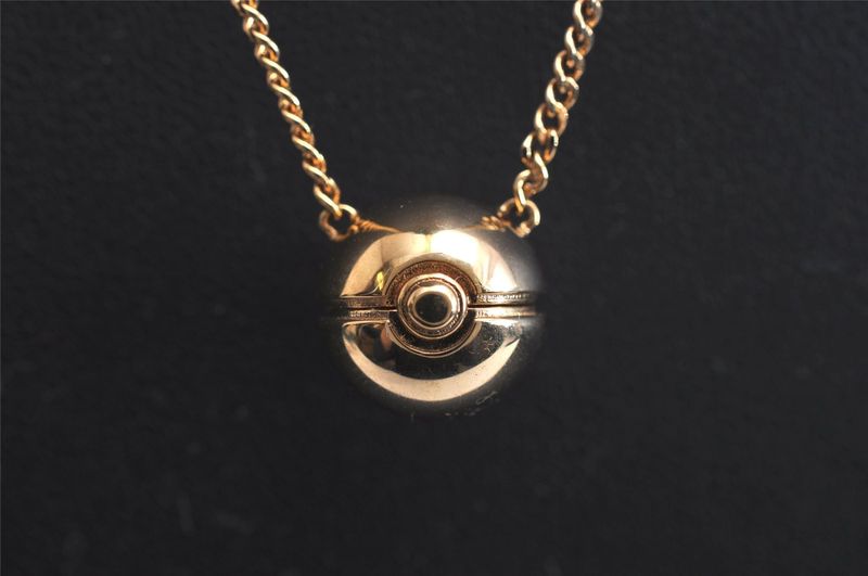 Fendi Pokemon Pokeball Gold Tone Chain Pendant Necklace Box 4537n