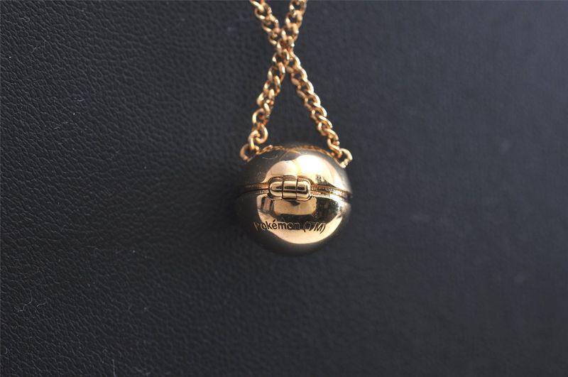 Fendi Pokemon Pokeball Gold Tone Chain Pendant Necklace Box 4537n