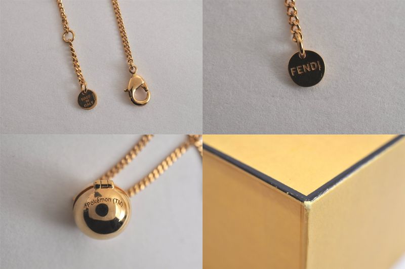 Fendi Pokemon Pokeball Gold Tone Chain Pendant Necklace Box 4537n
