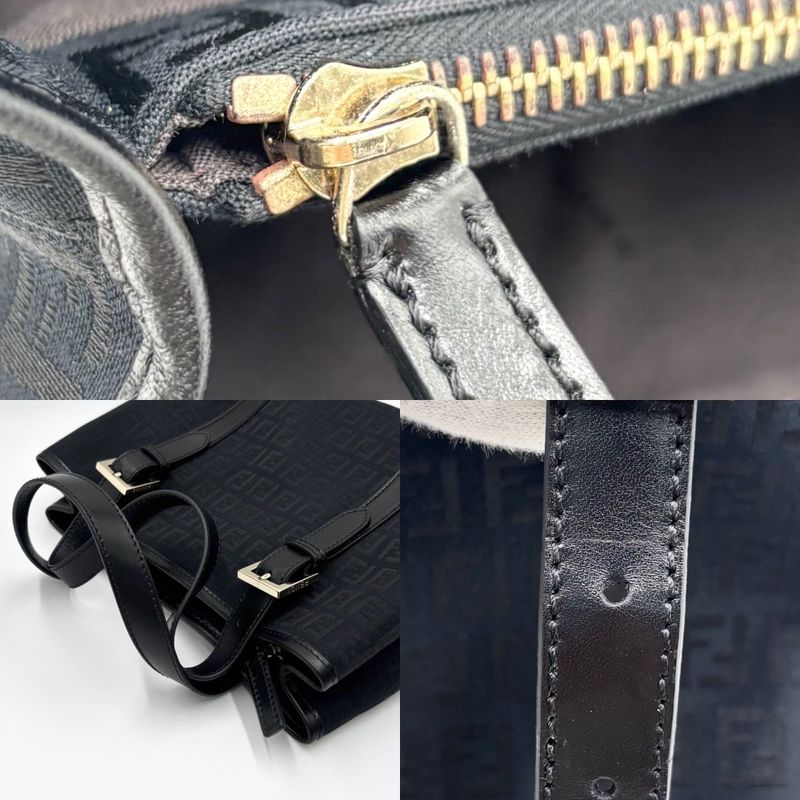 Fendi Handbag Women's Zucchino Tote Bag Fendi 8bh237 Canvas Leather Black Gold