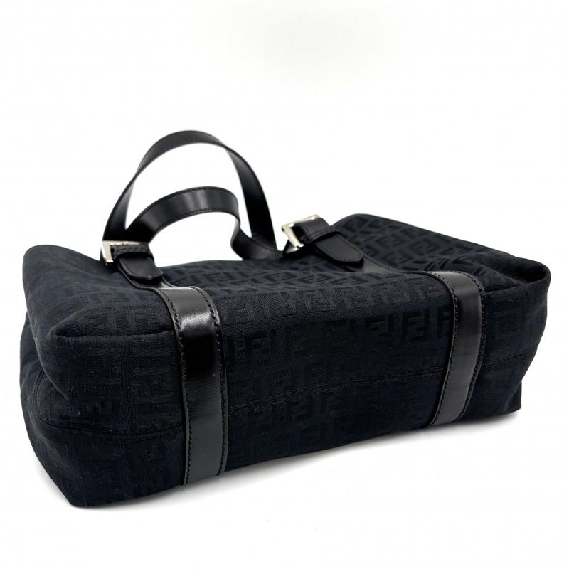 Fendi Handbag Women's Zucchino Tote Bag Fendi 8bh237 Canvas Leather Black Gold