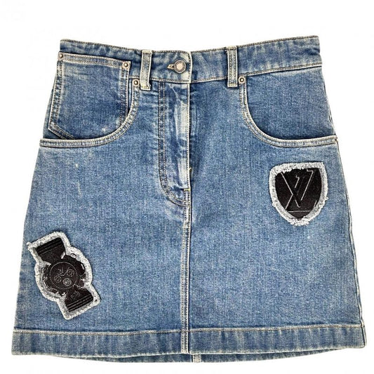 Louis Vuitton Skirt Women's Monogram Embroidery Wappen Mini Skirt Bottoms Denim