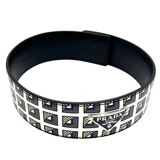 Prada Choker Women Triangle Logo Accessories Prada Leather 2ic046 Black White