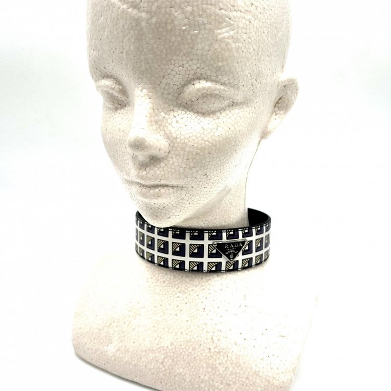 Prada Choker Women Triangle Logo Accessories Prada Leather 2ic046 Black White