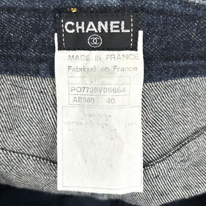 Chanel Skirt Women's Denim Mini Skirt Coco Button Bottoms Vintage Coco Mark