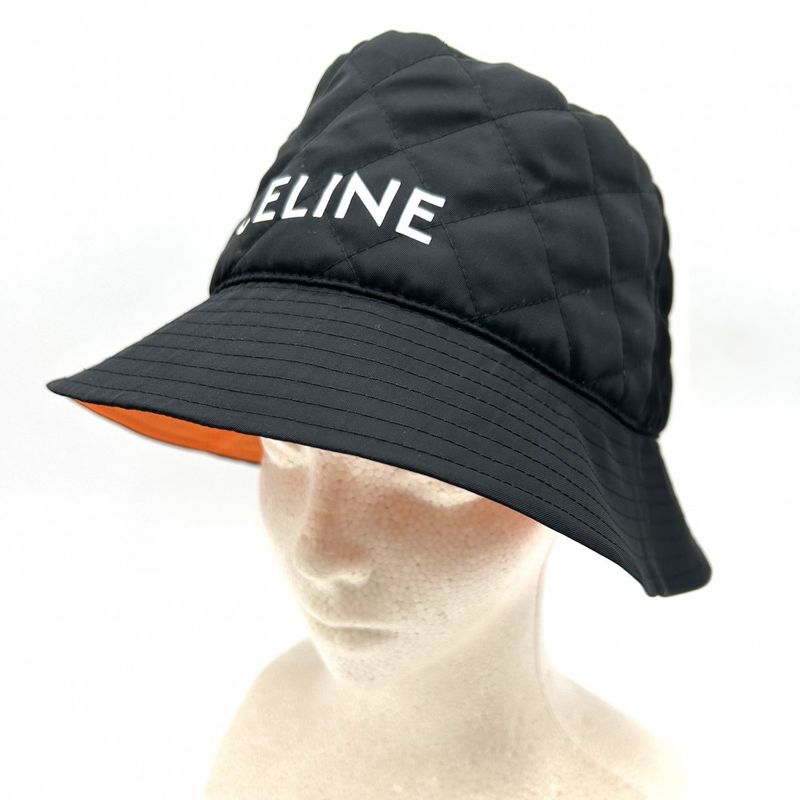 Celine Hat Men's Quilted Bucket Hat Nylon Twill Logo Print Fashion Item L Size