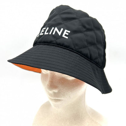 Celine Hat Men's Quilted Bucket Hat Nylon Twill Logo Print Fashion Item L Size