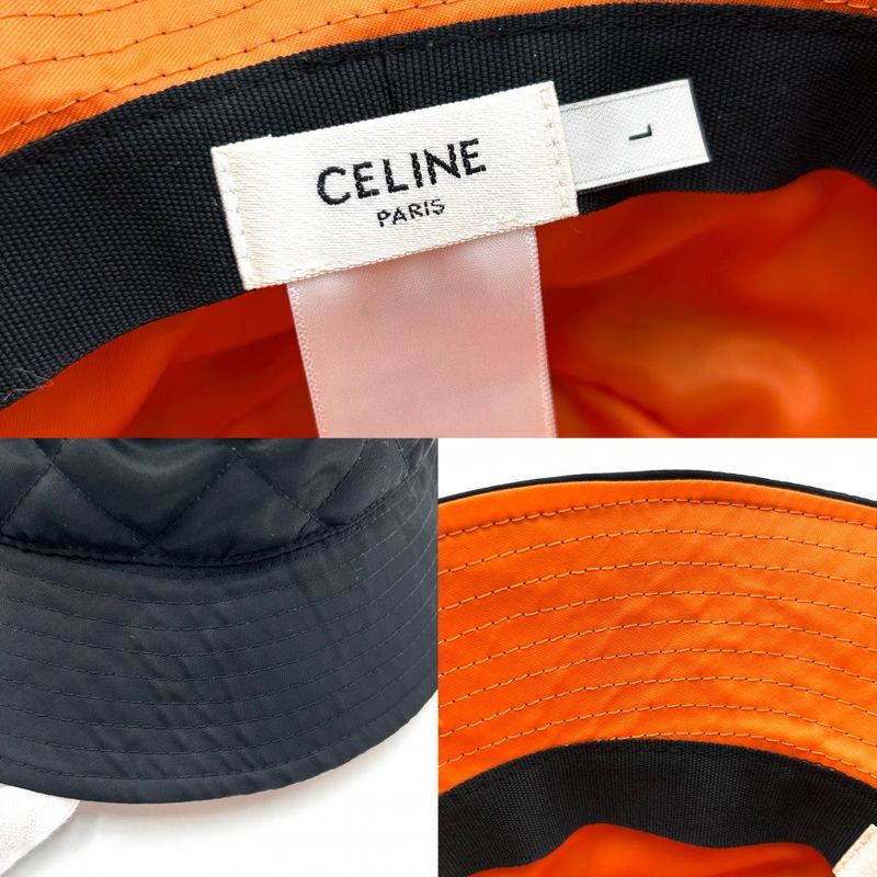 Celine Hat Men's Quilted Bucket Hat Nylon Twill Logo Print Fashion Item L Size