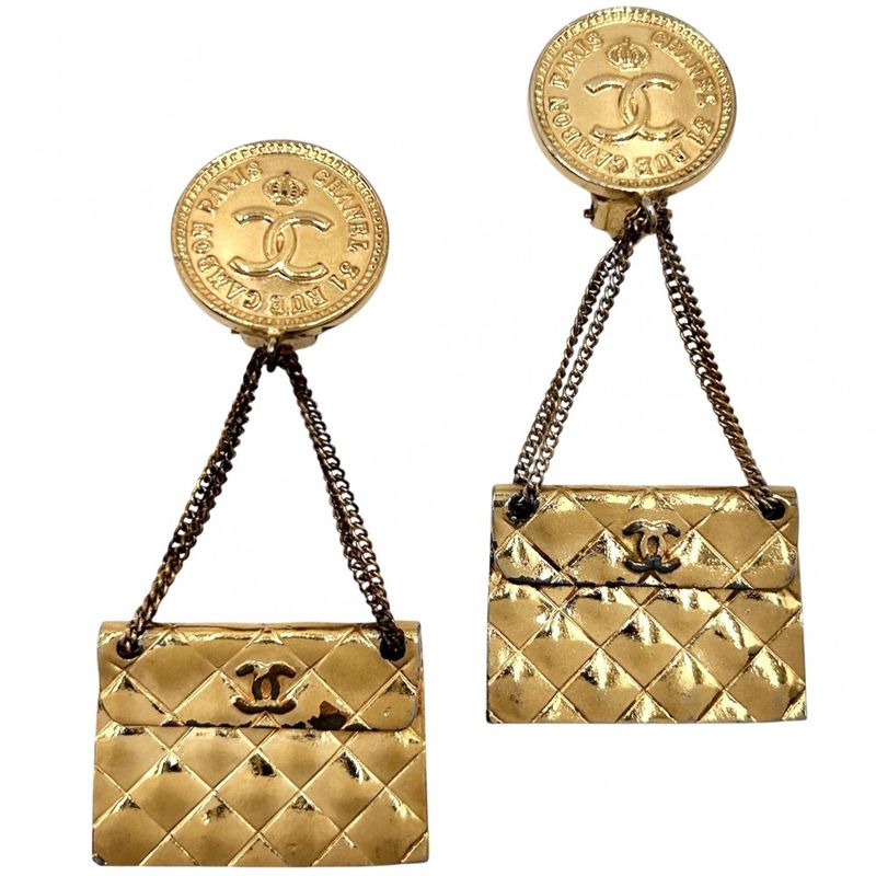 Chanel Earring Ladies Coco Mark Bag Motif Matelasse Swing Coco Vintage Accessori