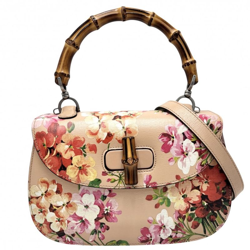 Gucci 2WAY Ladies Bamboo GG Blooms Handbag Shoulder Bag Crossbody Top Handle