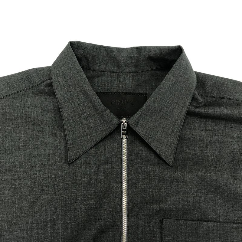 Prada 21ss Wool Zip-Up Shirt Sc540 1rii Gray M