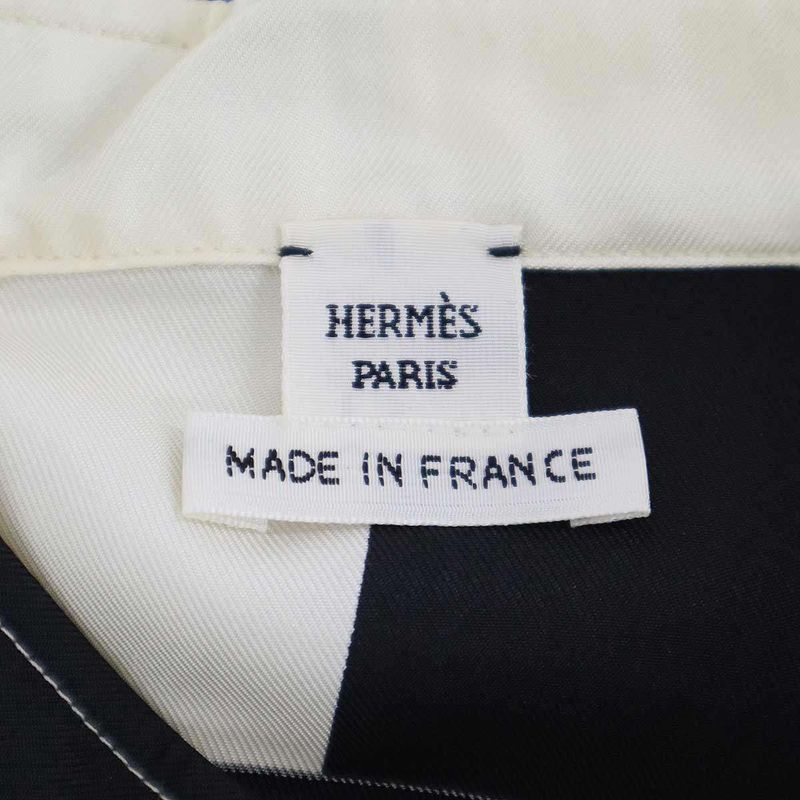 Hermes 23ss Twill Raine Exlibris Silk Wide Blouse 3e0607d7 Black and Ivory 38