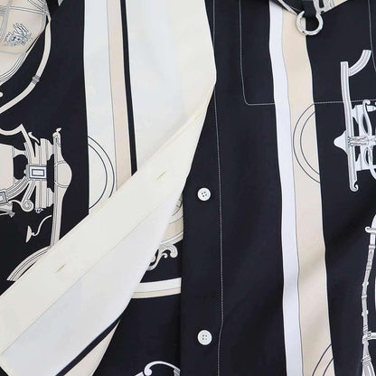 Hermes 23ss Twill Raine Exlibris Silk Wide Blouse 3e0607d7 Black and Ivory 38