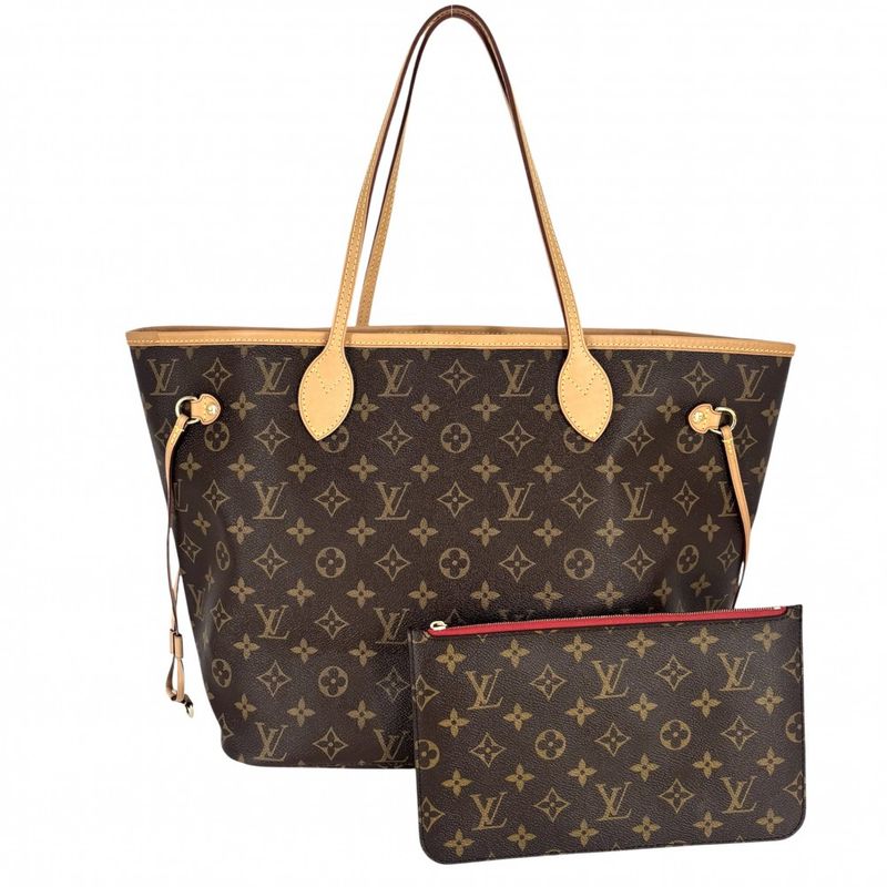 Louis Vuitton Tote Women's Neverfull MM Handbag Shoulder Brown Red Louis