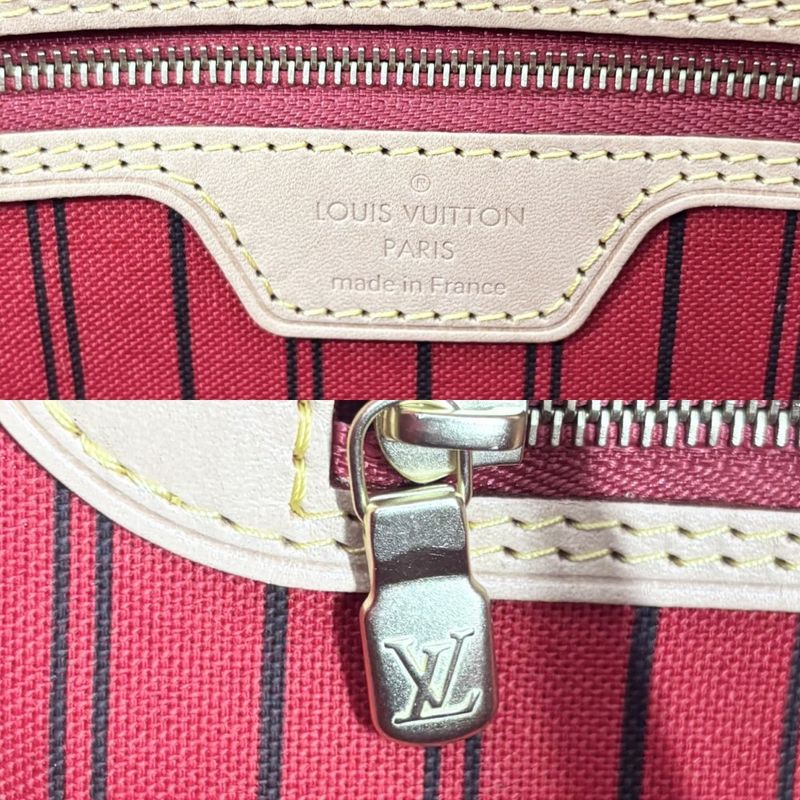 Louis Vuitton Tote Women's Neverfull MM Handbag Shoulder Brown Red Louis