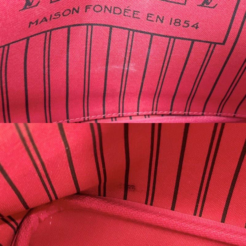 Louis Vuitton Tote Women's Neverfull MM Handbag Shoulder Brown Red Louis