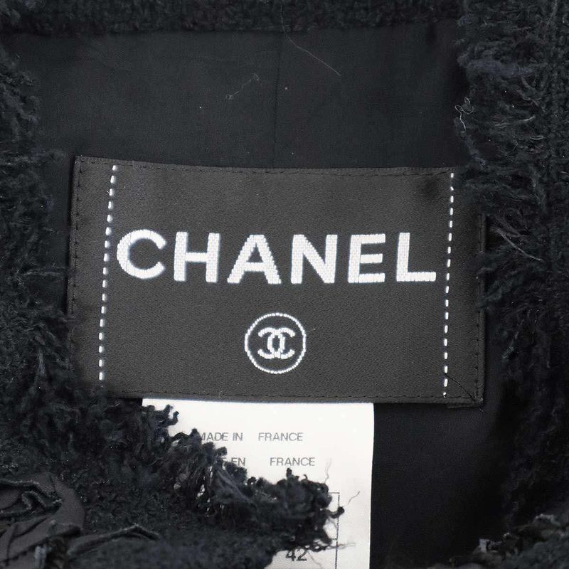 Chanel 2009aw Fringe Tweed Jacket P34945v22979 Black 42