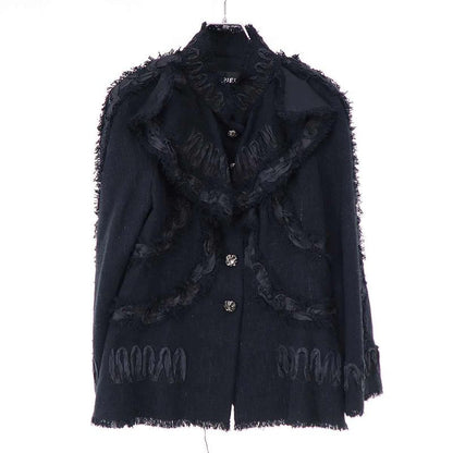 Chanel 2009aw Fringe Tweed Jacket P34945v22979 Black 42
